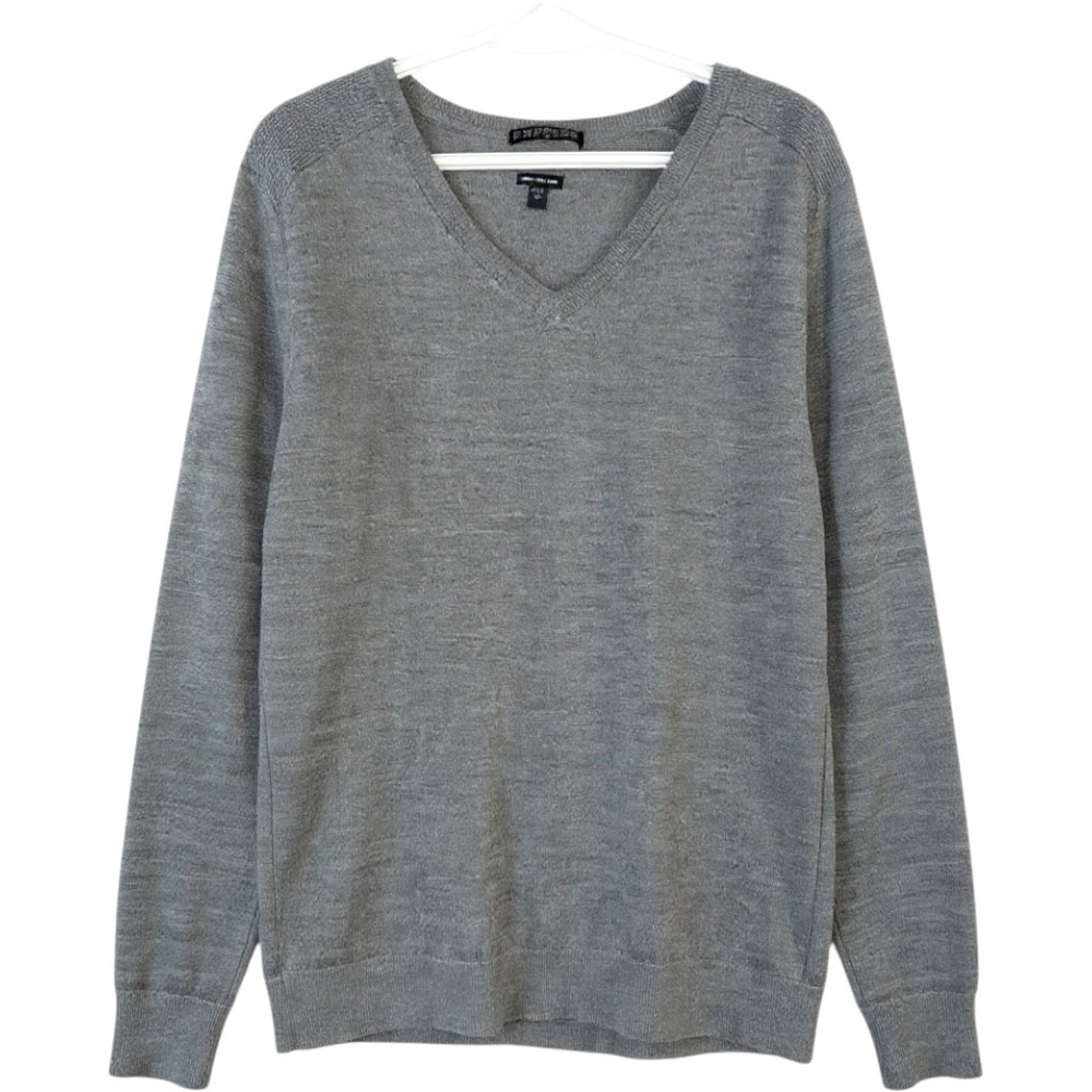 Express V-Neck Sweater Mens Large Grey Excellent Merino Wool Blend EXCN-601CC